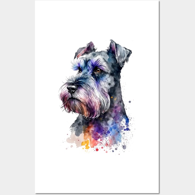 Rainbow Schnauzer Watercolor Art Wall Art by doglovershirts